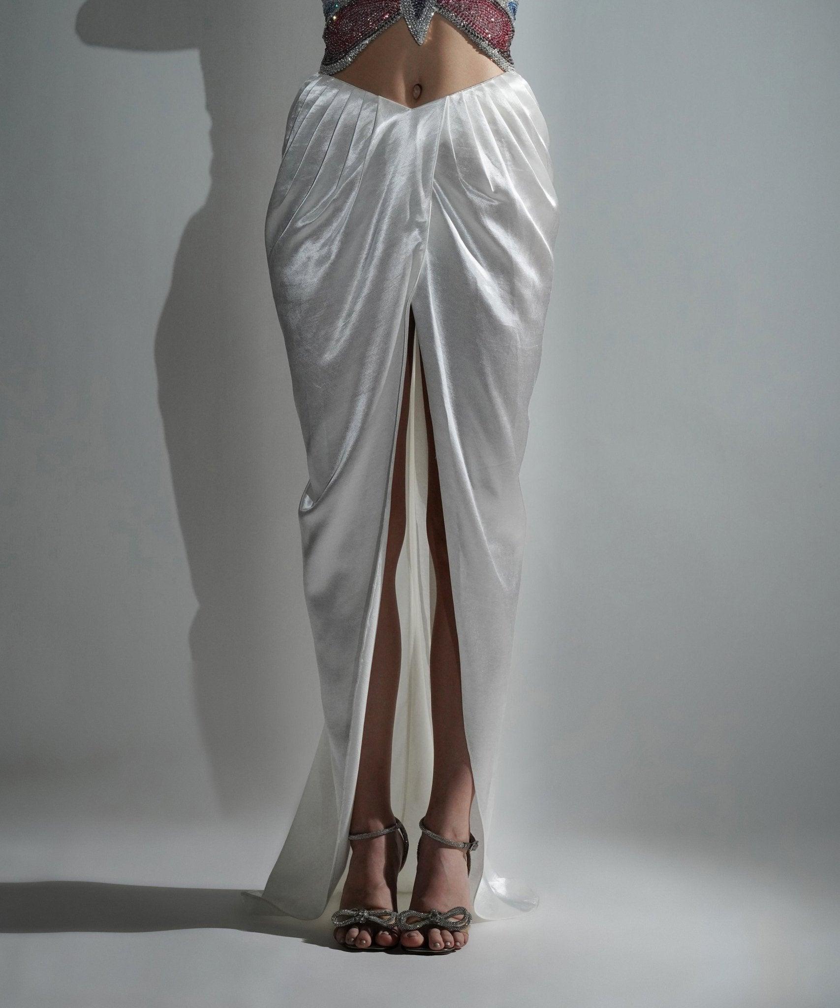 KEYA WHITE DRAPE MAXI SKIRT